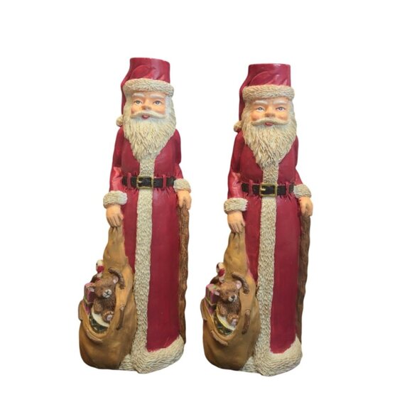 unknown Other - Vintage Santa candle stick holders carved Wood look Christmas candlestick set